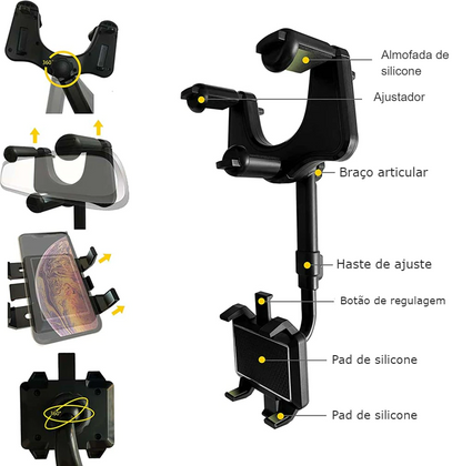 Suporte de Celular para Retrovisor 360º Multiangular