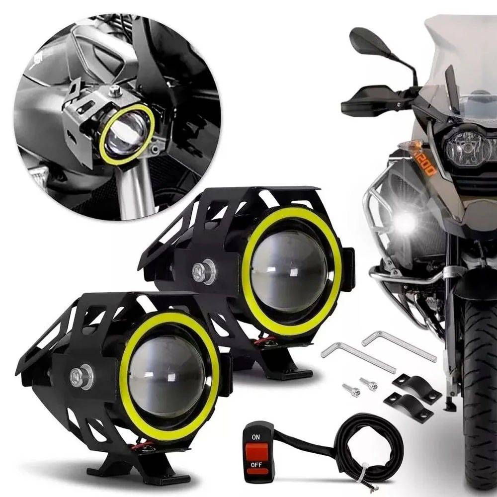 Kit de Farol Auxiliar em Led U7 para Motos com Interruptor