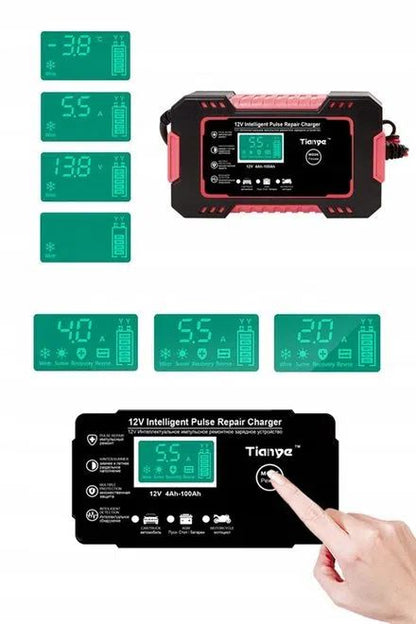 Carregador de Bateria 12v Portátil com Display Digital